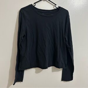 Anthropologie Long Sleeve Shirt Cropped Womens Size Medium Black